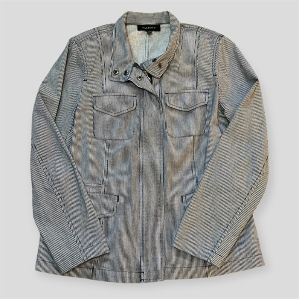 Talbots Women's Railroad Stripe Denim Jacket Size 6